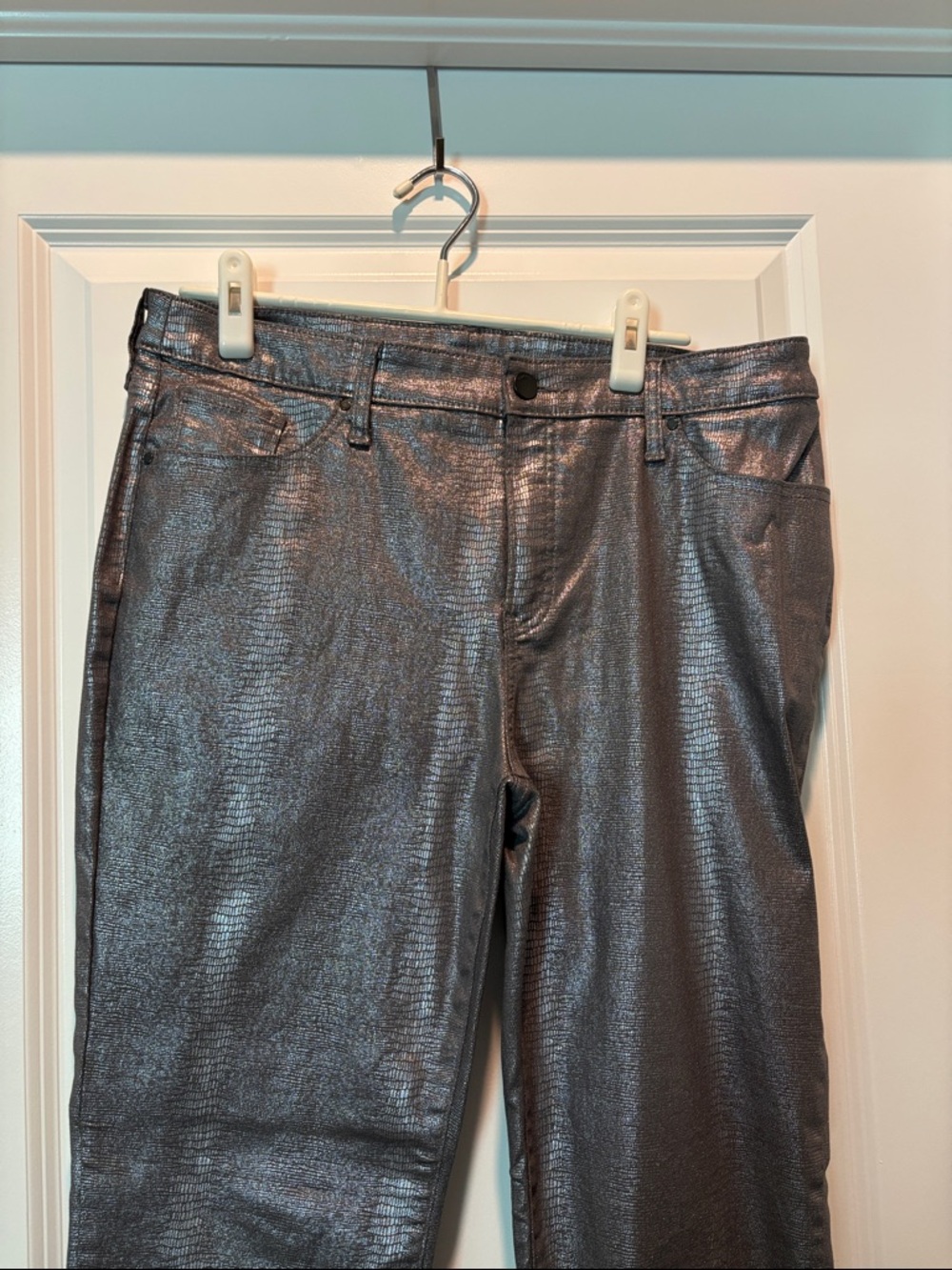 Chico's Metallic Gunmetal Boot-Cut Jeans